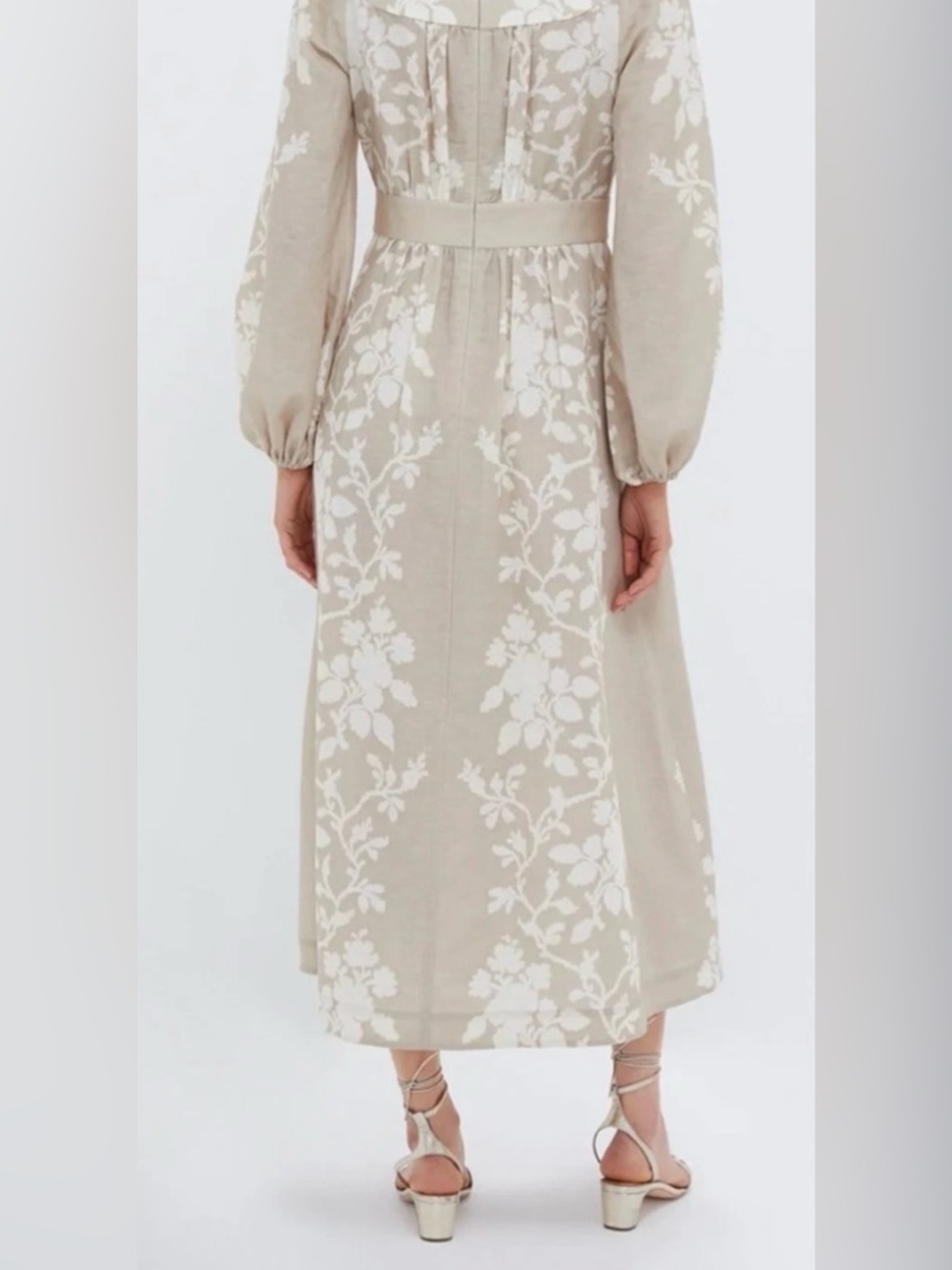 NWT Tuckernuck Sand Floral Stripe Serena Dress Small Beige White Midi Resort - Picture 2 of 11